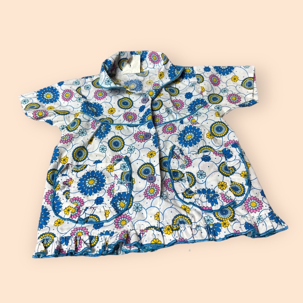 Vintage Baby/Toddler Blue Yellow Pink Flower Button Down Pants Set Retro - Picture 5 of 14